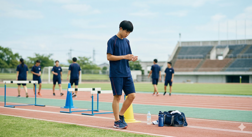 練習で結果が出ず悩んでいる学生