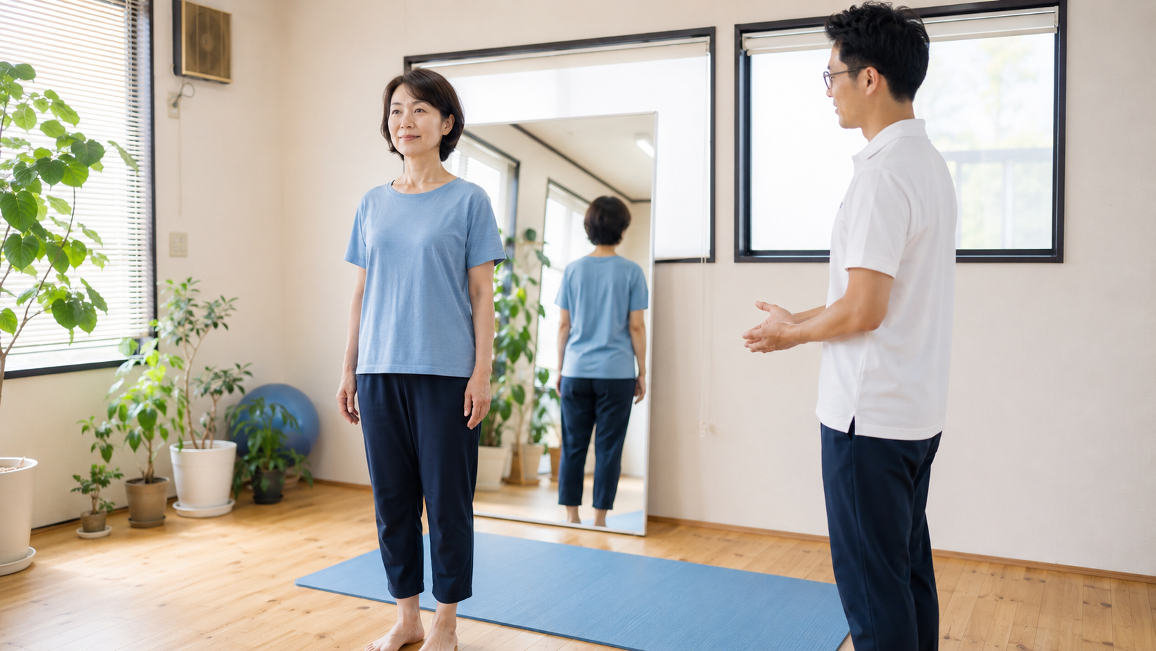 コンフォートで立ち方や姿勢、重心のバランスを確認している様子
