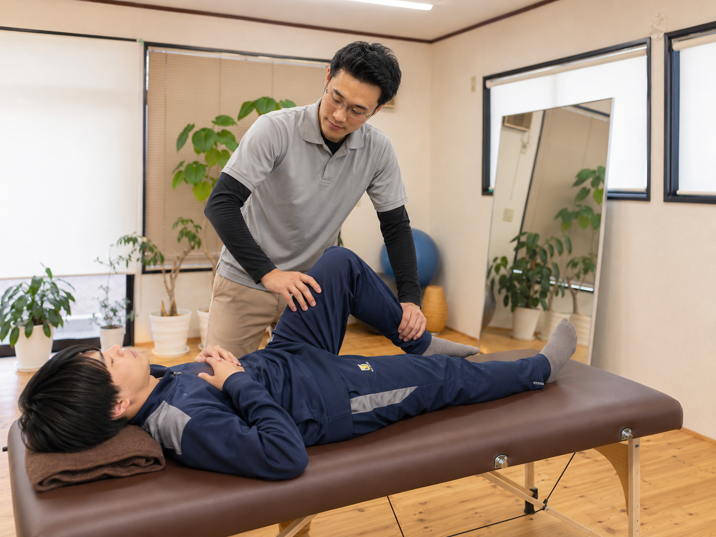 学生アスリートの身体を施術で整えている様子