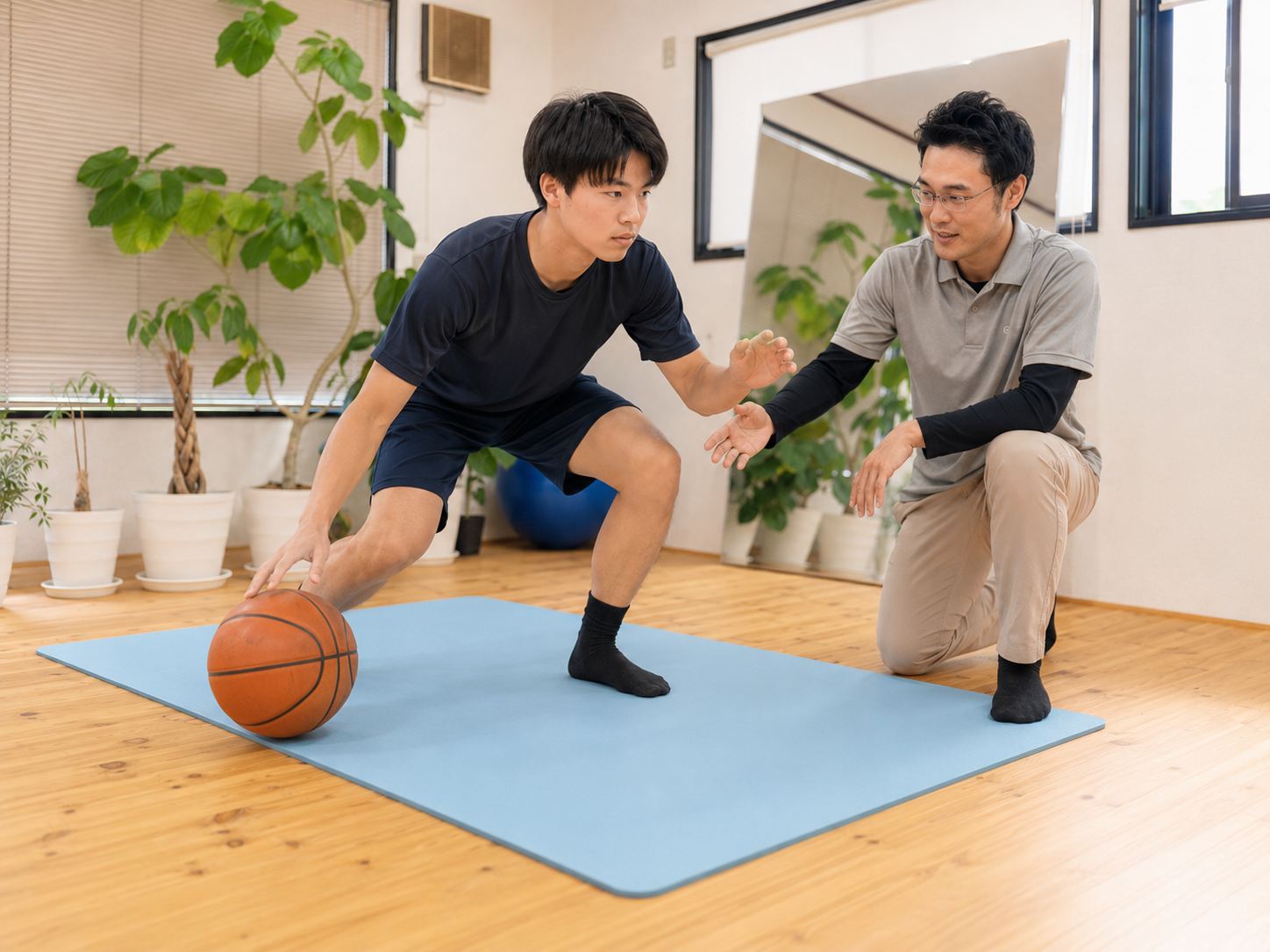 学生アスリートの競技動作を確認している様子