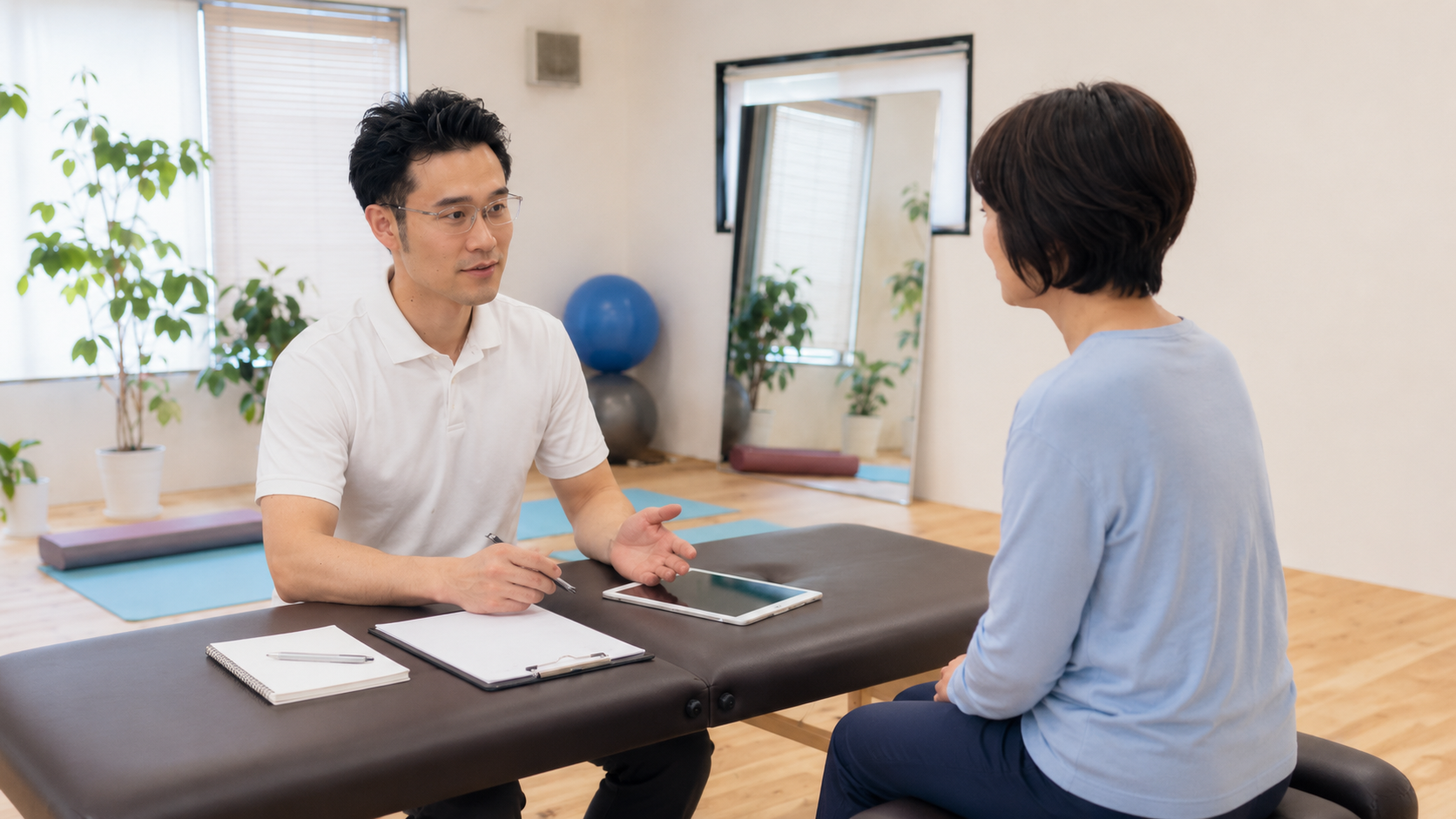 コンフォートで身体の悩みや目標を丁寧にカウンセリングしている様子