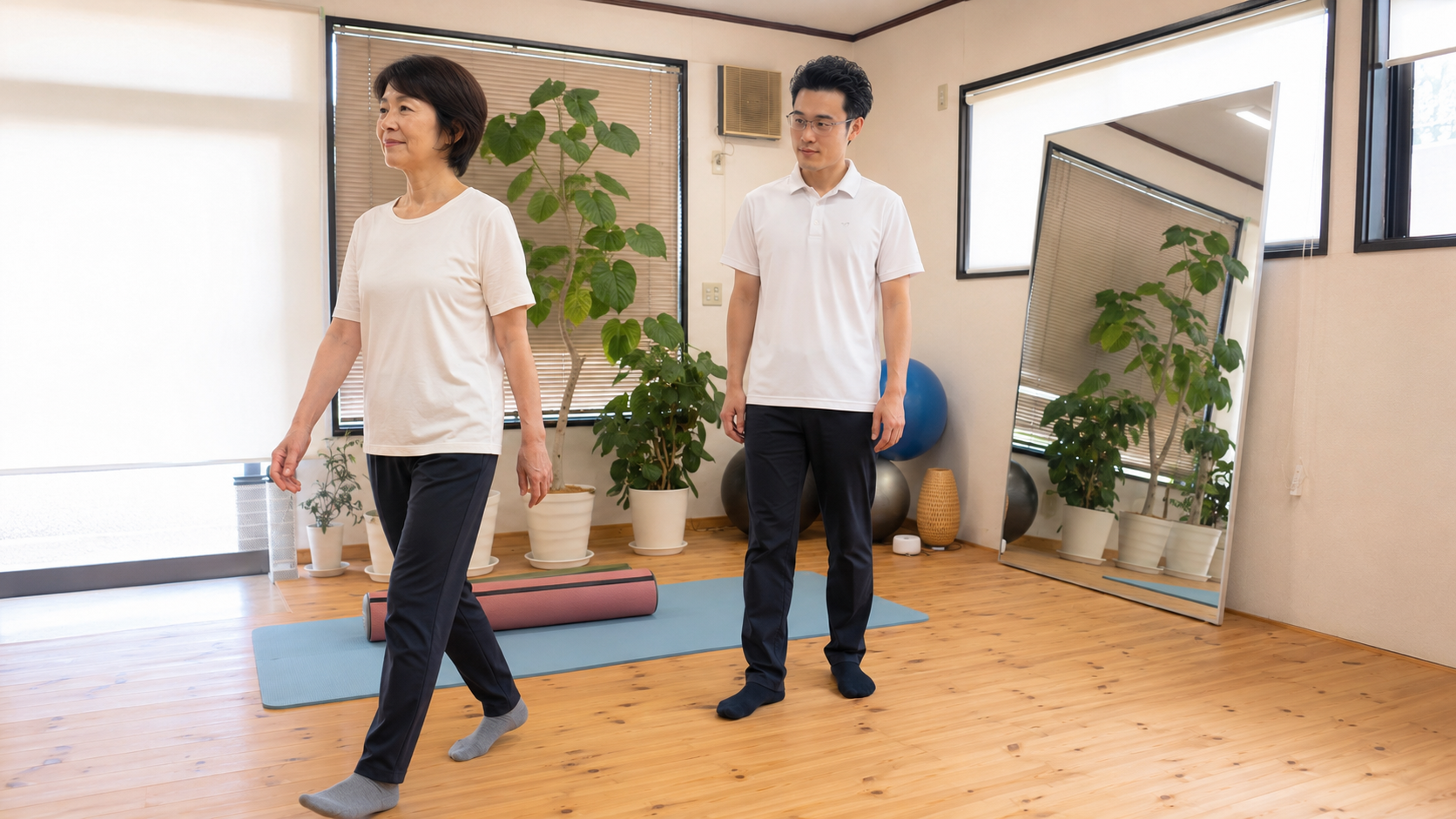 コンフォートで施術後に立ち上がりや姿勢の変化を確認している様子