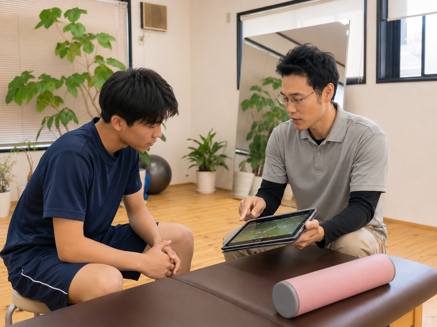 学生アスリートと練習や試合の振り返りをしている様子