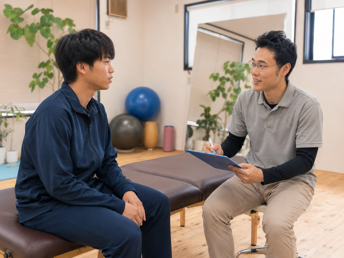 学生アスリートと保護者に目標設定や課題を説明している様子